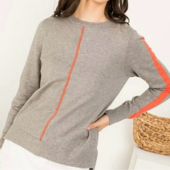 THML Sweaters - THML gray orange striped long sleeve crewneck sweater size S